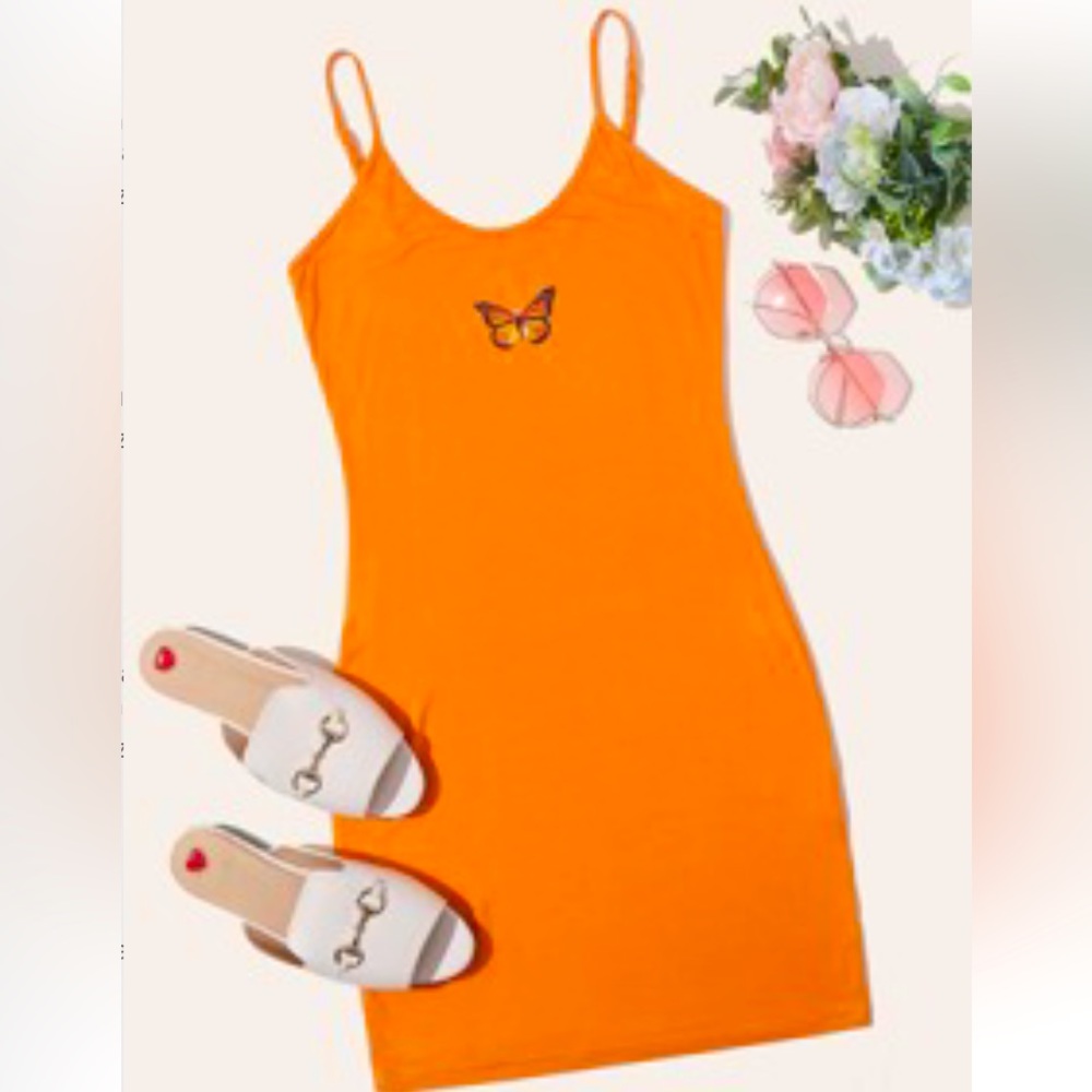 Orange Butterfly Slip Dress